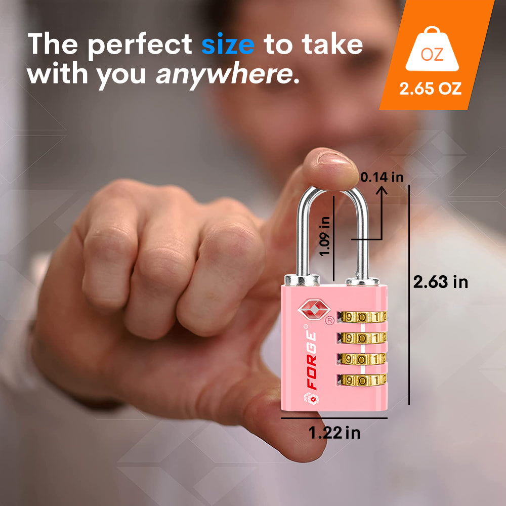 Dual-Opening TSA Approved Luggage Lock: Key or Combination Access, Heavy Duty. 2 Pink Locks