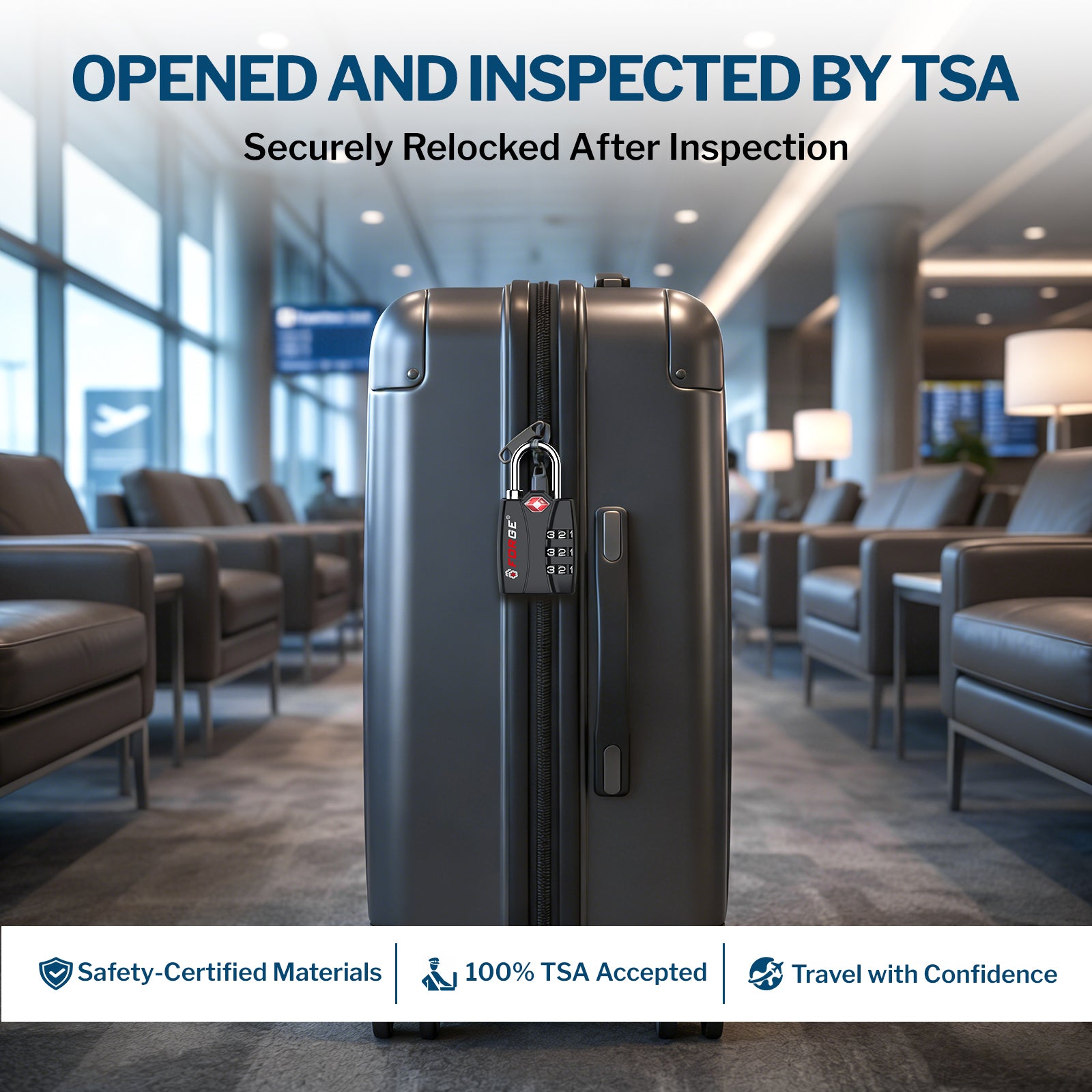 TSA-Approved Luggage Locks: 3-Digit Combination, Open Alert Indicator, Model Titan, Black 6 Locks