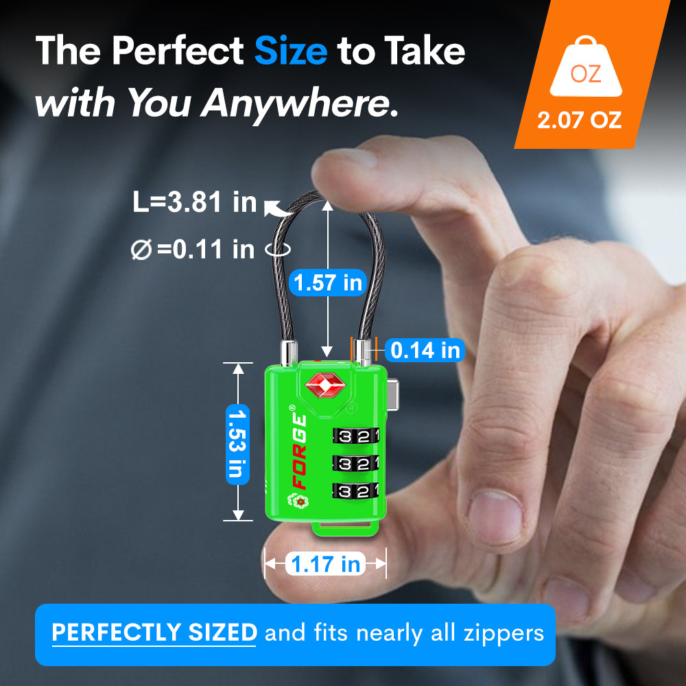 Forge TSA Approved Cable Luggage Lock with Easy-to-Read Dials, Green 4 TSA Locks.