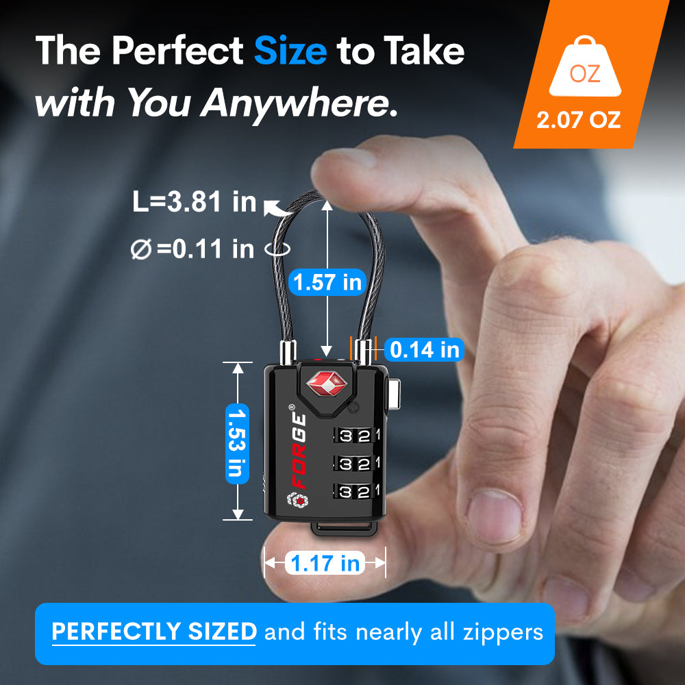 TSA Approved Cable Luggage Lock with Easy-to-Read Dials, Black 1 Lock