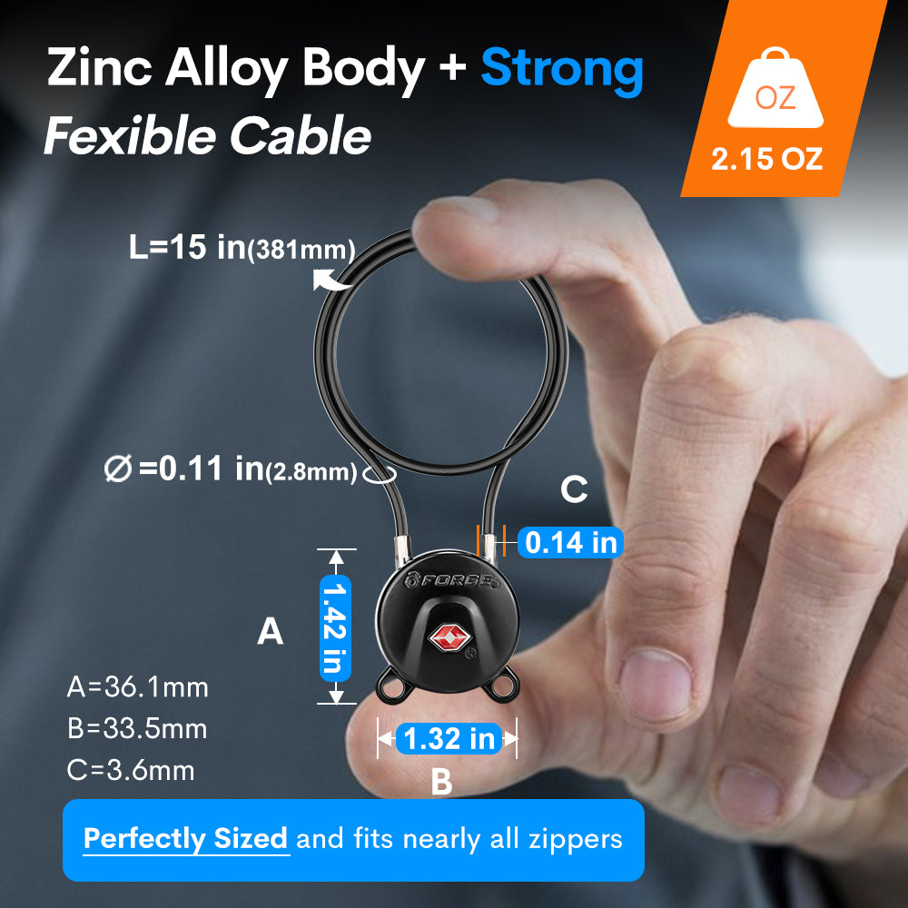 Forge TSA Approved Luggage Cable Lock with Anti-pick Dimple Keys(Black 15'', 2 Pack)
