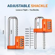 Forge Heavy-Duty Combination Lock, Waterproof & Adjustable Long Shackle (1.57"-3.85", Orange)
