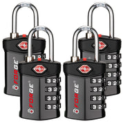 Forge TSA Approved 4-Digit Combination Locks for Luggage and Suitcases. Open Alert, Alloy Body. Black 4 Locks