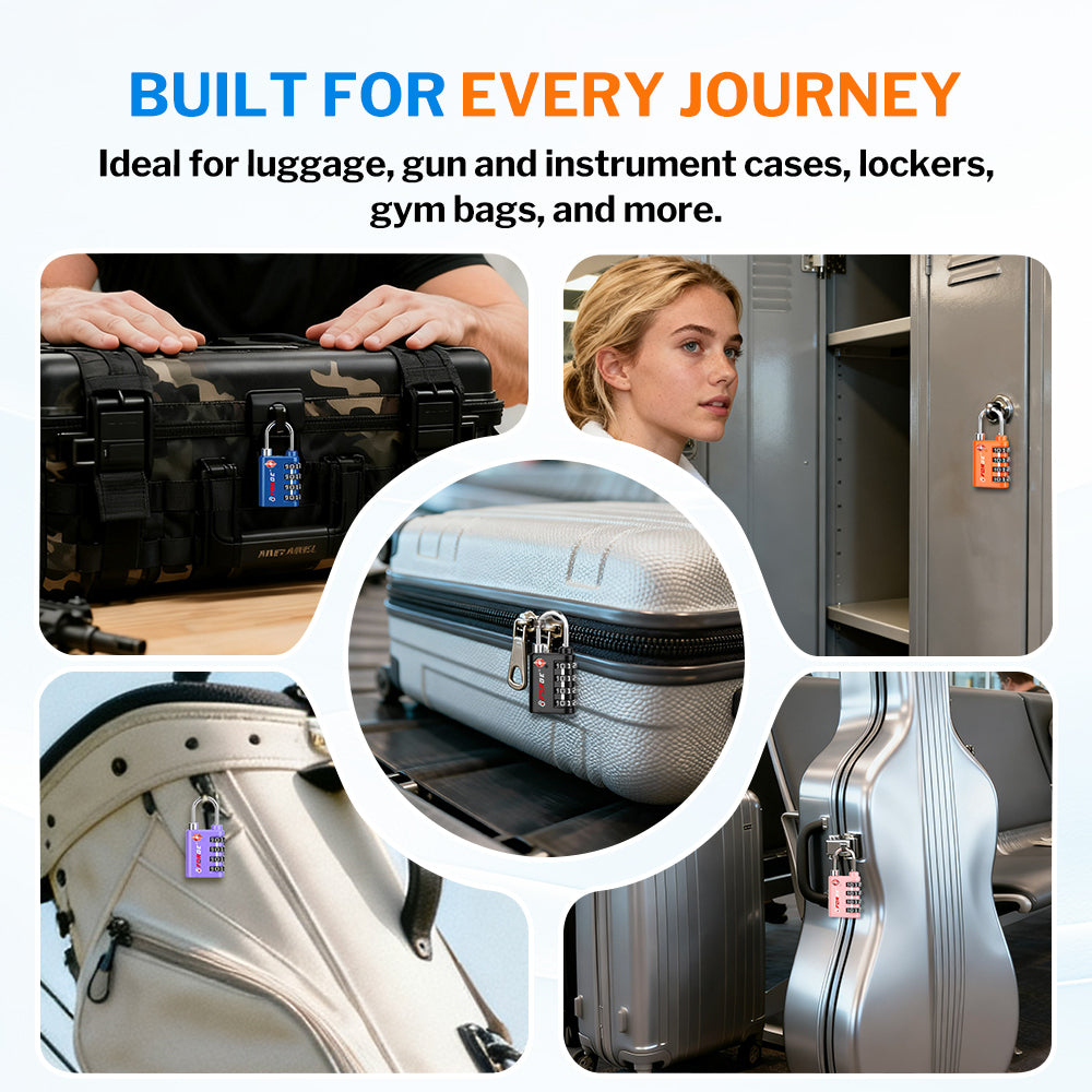 New431B_Dual-Opening TSA Approved Luggage Lock: Key or Combination Access, Heavy Duty. 2 Purple Locks