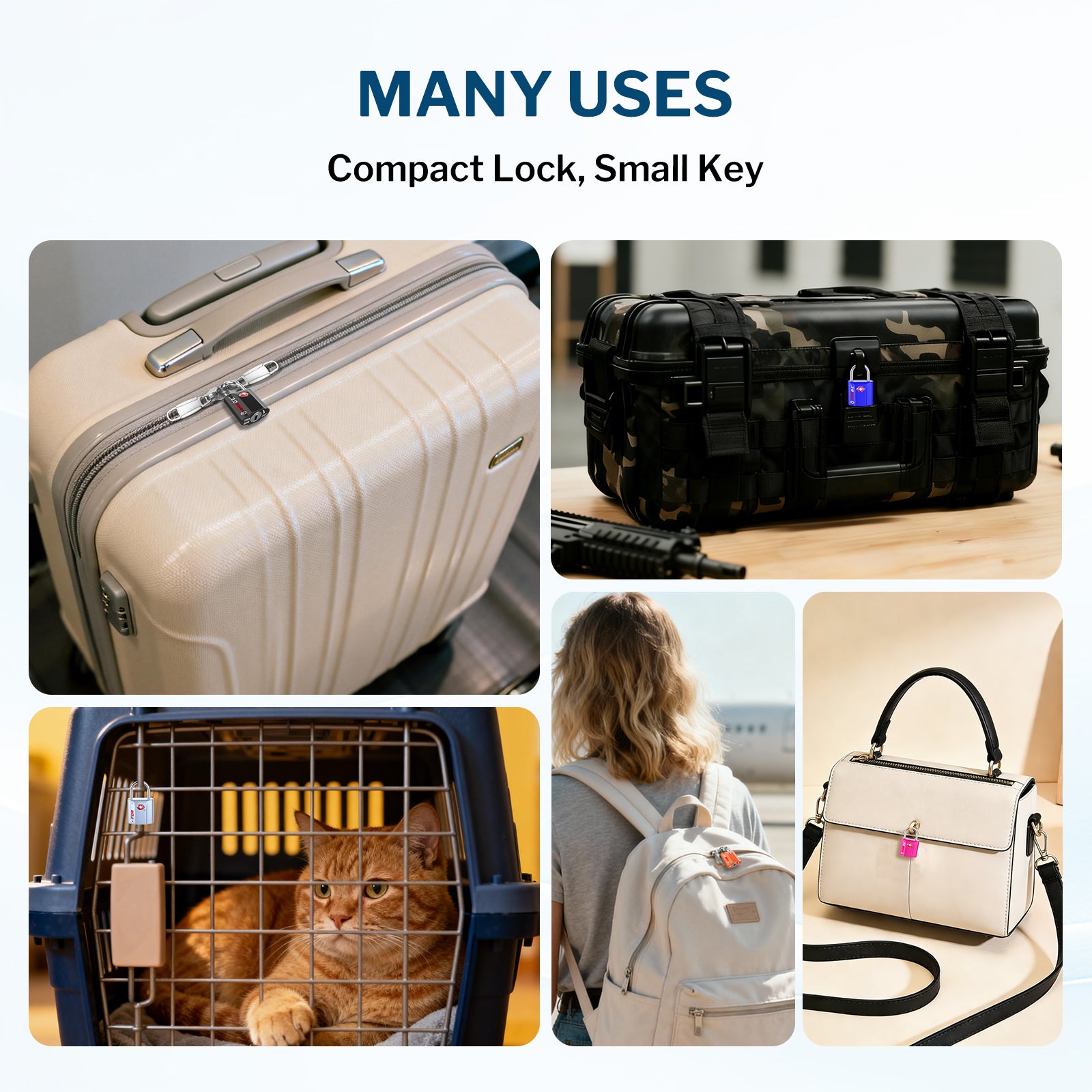 Candado para equipaje con llave de puntos aprobado por la TSA - Llave TSA006, candado pequeño ultraseguro. Negro, 8 candados.