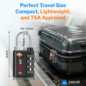 New431B_Dual-Opening TSA Approved Luggage Lock: Key or Combination Access, Heavy Duty. 4 Black Locks