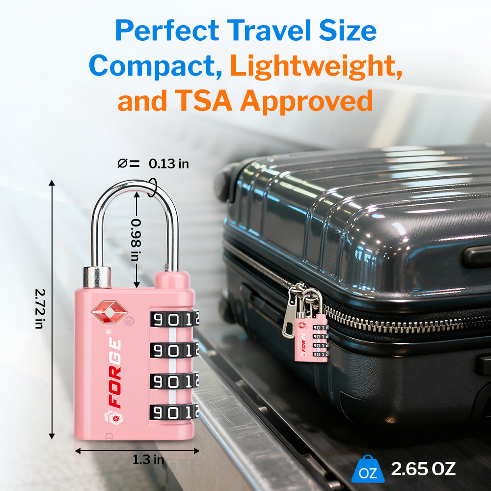 Dual-Opening TSA Approved Luggage Lock: Key or Combination Access, Heavy Duty. 2 Pink Locks