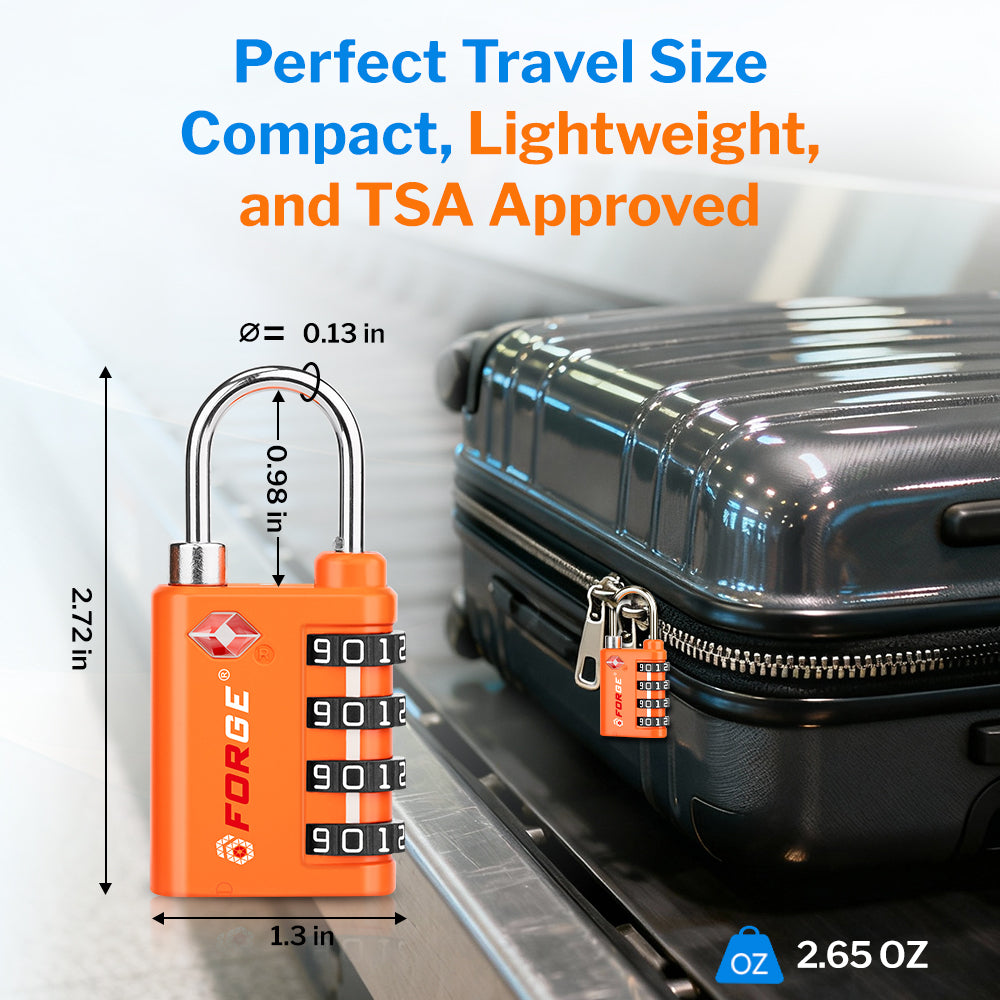 New431B_Dual-Opening TSA Approved Luggage Lock: Key or Combination Access, Heavy Duty. 2 Orange Locks