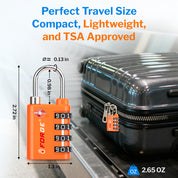 New431B_Dual-Opening TSA Approved Luggage Lock: Key or Combination Access, Heavy Duty. 2 Orange Locks