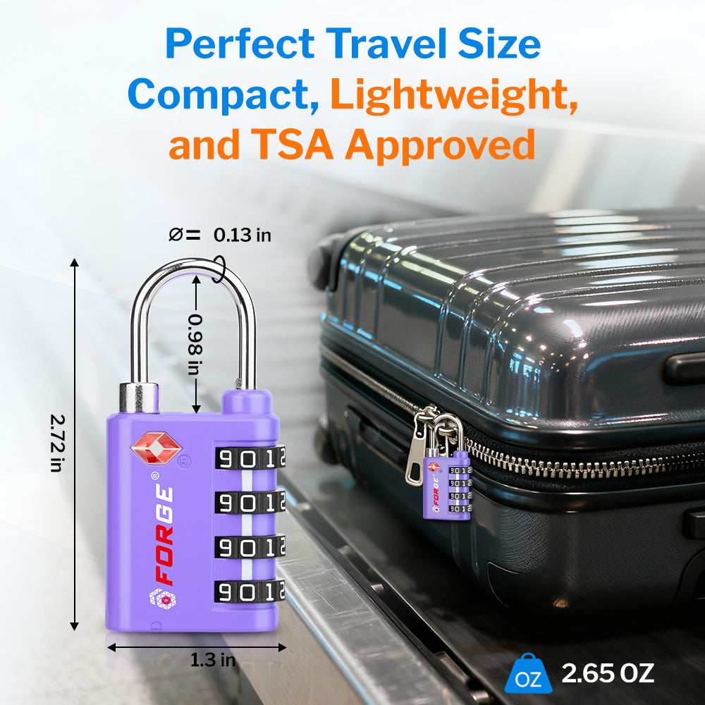 New431B_Dual-Opening TSA Approved Luggage Lock: Key or Combination Access, Heavy Duty. 2 Purple Locks