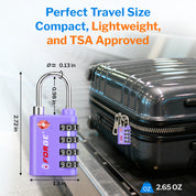 New431B_Dual-Opening TSA Approved Luggage Lock: Key or Combination Access, Heavy Duty. 2 Purple Locks