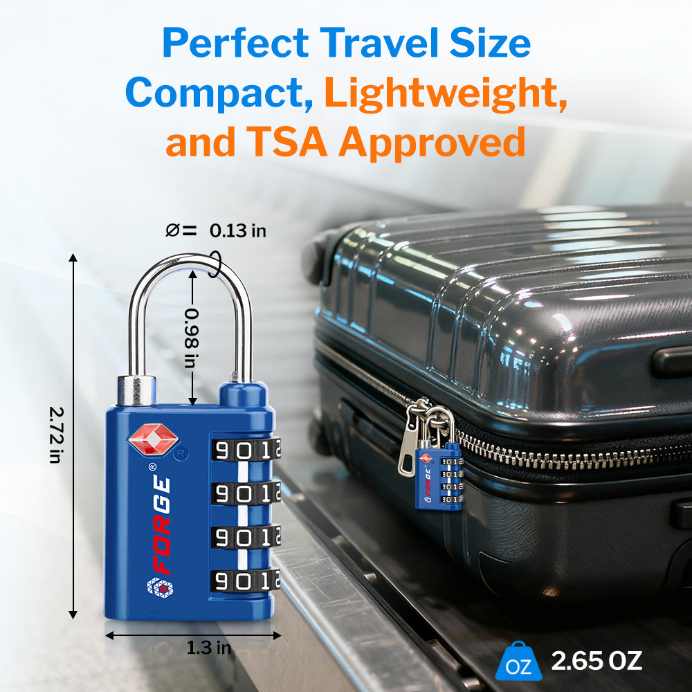 New431B_Dual-Opening TSA Approved Luggage Lock: Key or Combination Access, Heavy Duty. 2 Blue Locks
