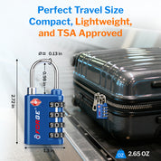 New431B_Dual-Opening TSA Approved Luggage Lock: Key or Combination Access, Heavy Duty. 2 Blue Locks