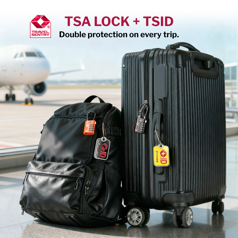 Forge 4-Digit TSA Cable Lock with Global TSID Luggage Tracking Tags (Black, 2-Pack)