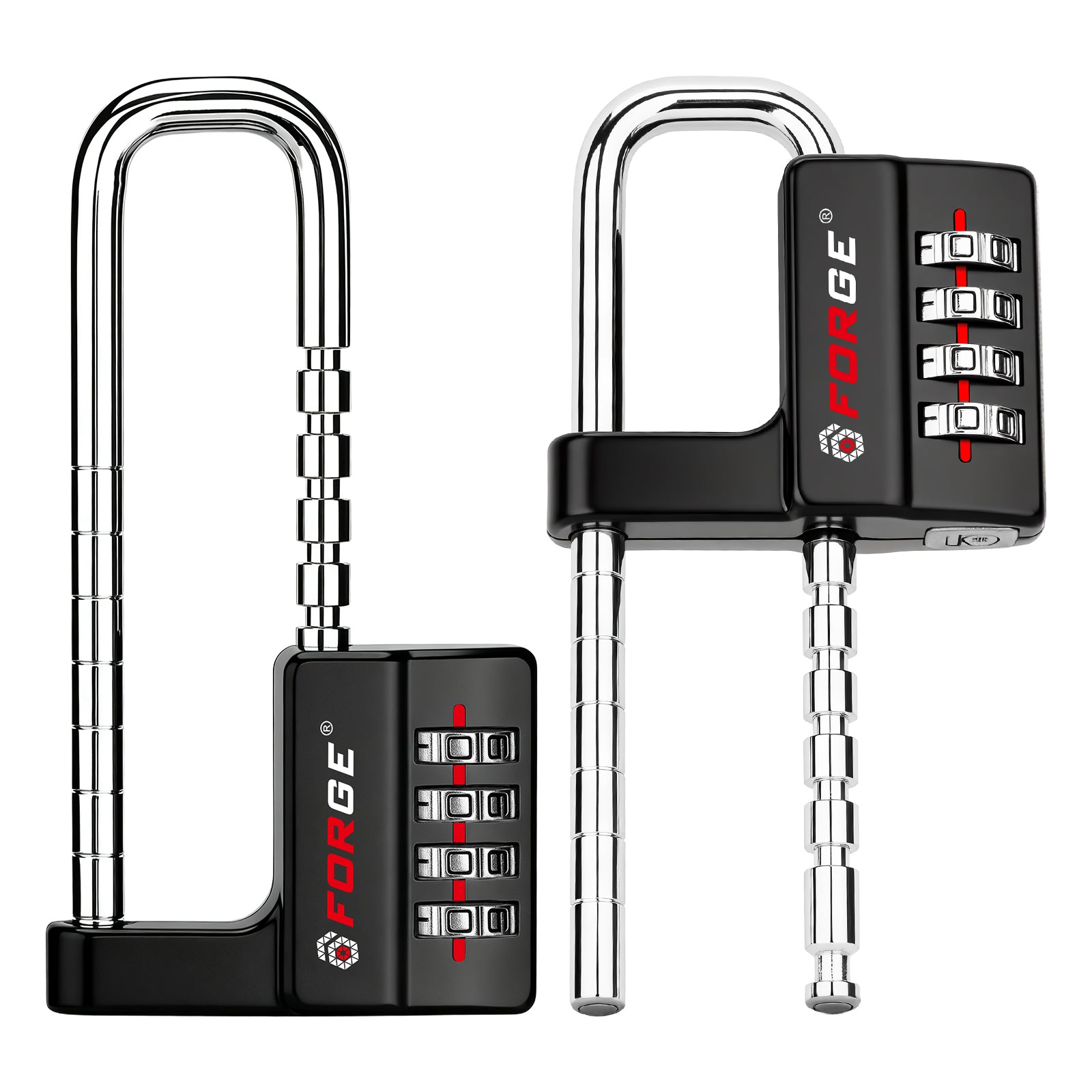 Forge Heavy-Duty Combination Locks, Waterproof & Adjustable Long Shackle, Black, 2-Pack
