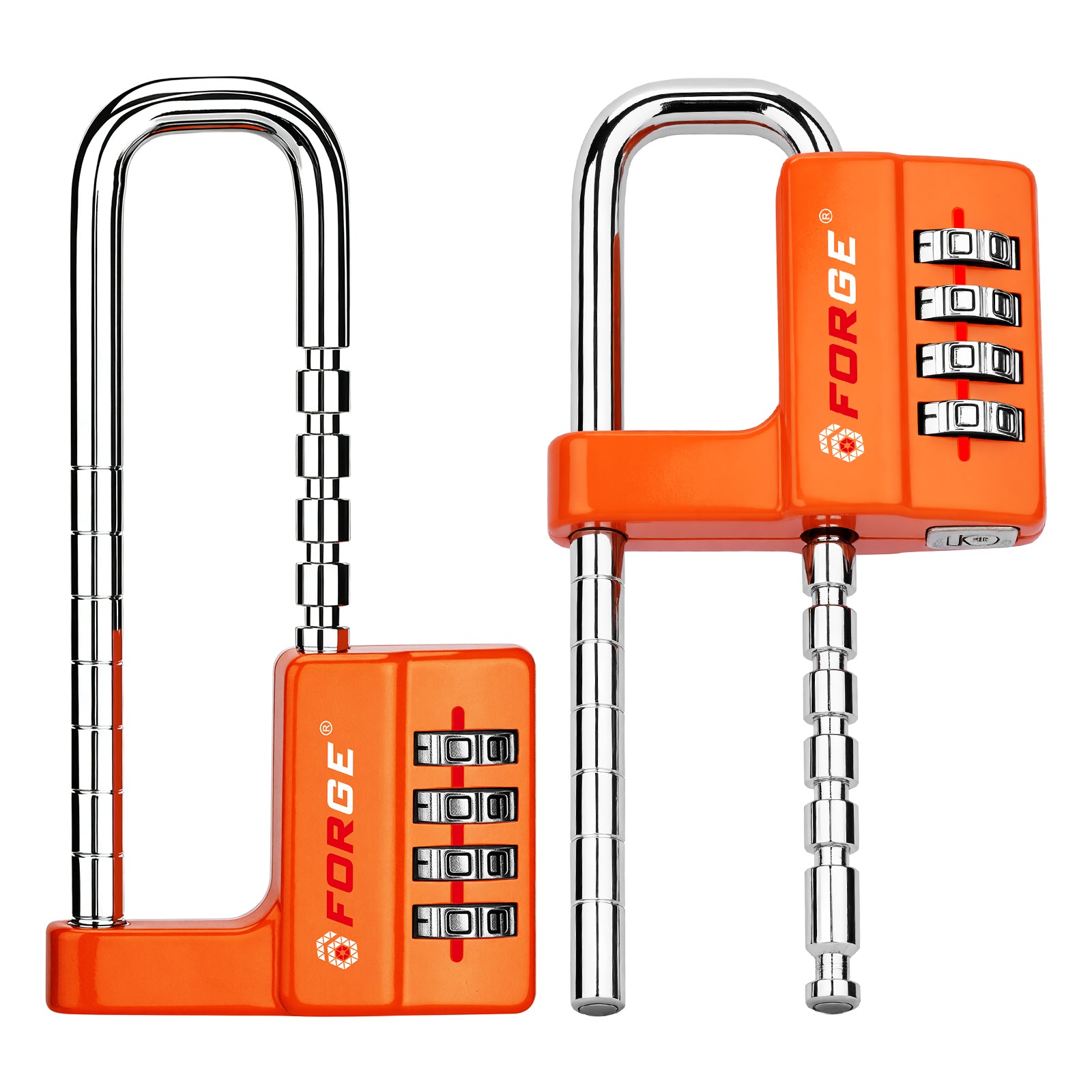 Forge Heavy-Duty Combination Locks, Waterproof & Adjustable Long Shackle, Orange, 2-Pack