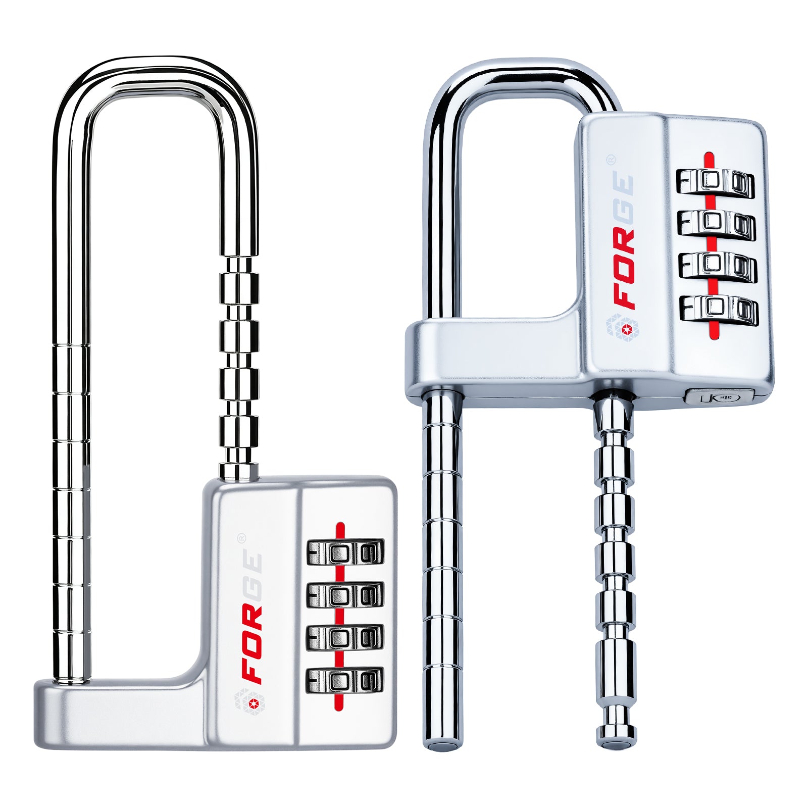Forge Heavy-Duty Combination Locks, Waterproof & Adjustable Long Shackle, Silver, 2-Pack