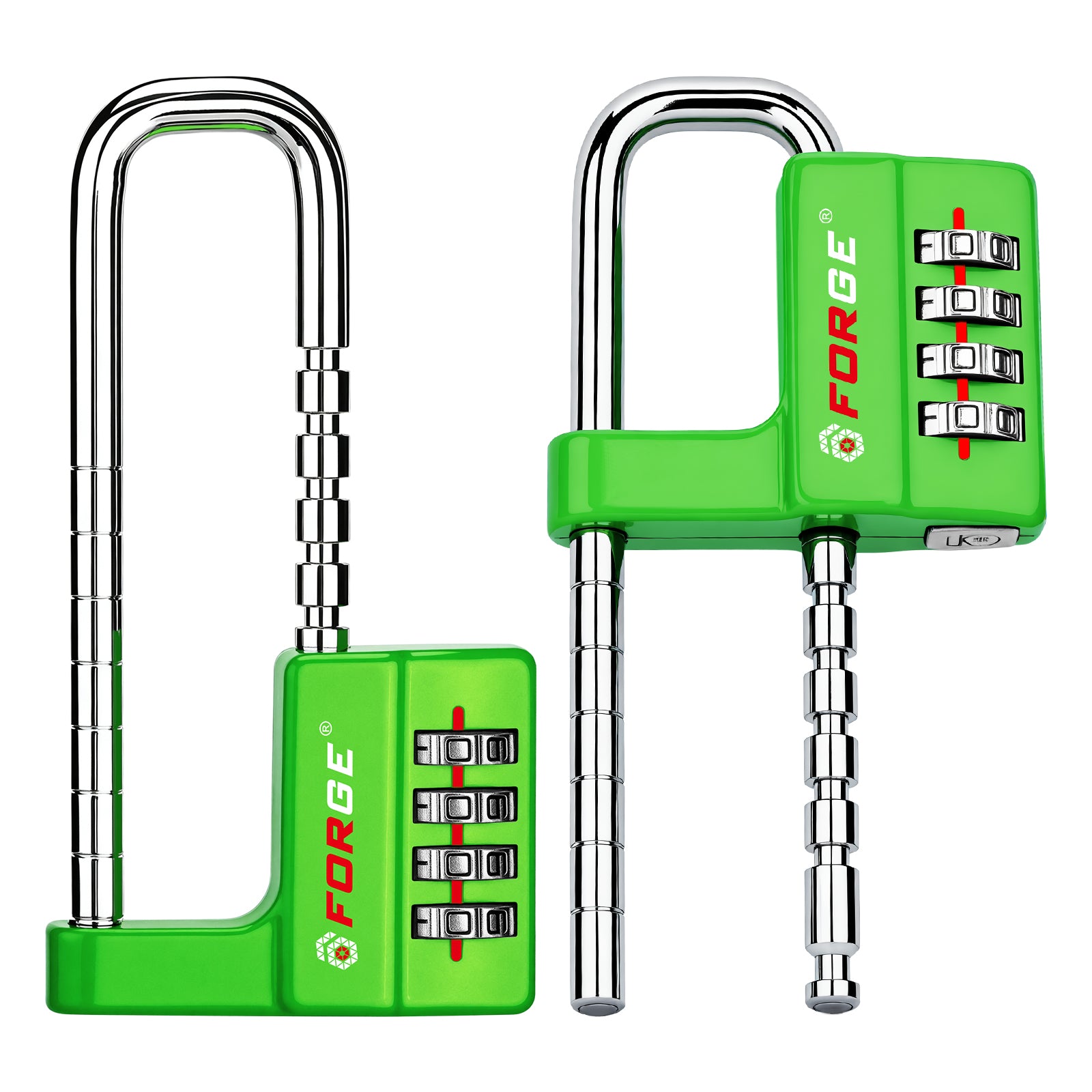 Forge Heavy-Duty Combination Locks, Waterproof & Adjustable Long Shackle, Green, 2-Pack